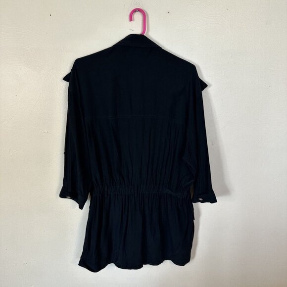 Vintage Liz Claiborne Womens Black Silk 1990s Gold Button Blazer Jacket Medium - Picture 7 of 8